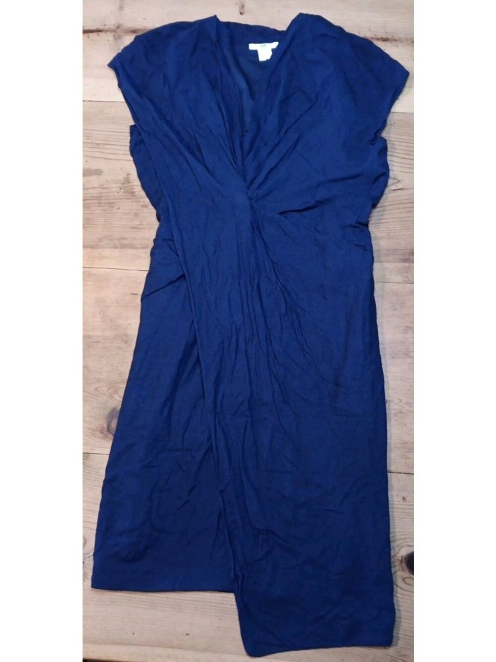 Helmut Lang Mini Dress Womens 4 Navy Blue Draped Viscose Wool Blend Gathered